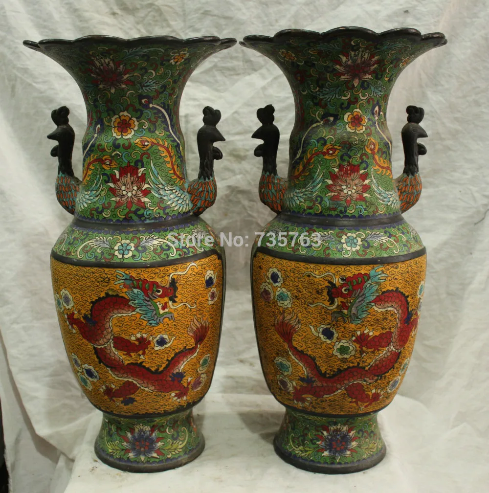 xiuli 00864 18" Marked Chinese Cloisonne Enamel Bronze Dragon Phoenix Flower Vase Bowl Pair
xiuli 00864 18" Marked Chinese Cloisonne Enamel Bronze Dragon Phoenix Flower Vase Bowl Pair
