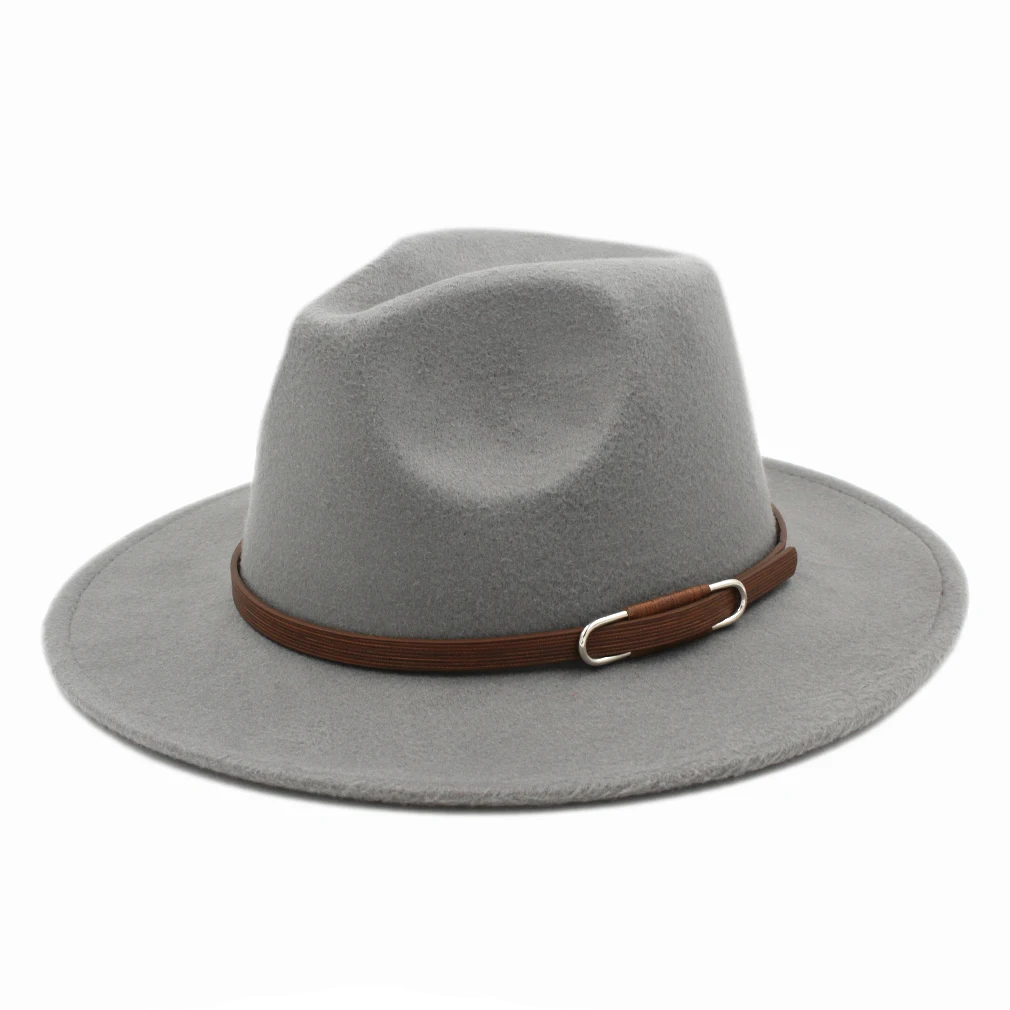 

Mistdawn Classic Unisex Chapeu Fedora Hat Stiff Wide Brim Panama Cap Jazz Gangster Trilby Churh Caps Brown Leather Belt