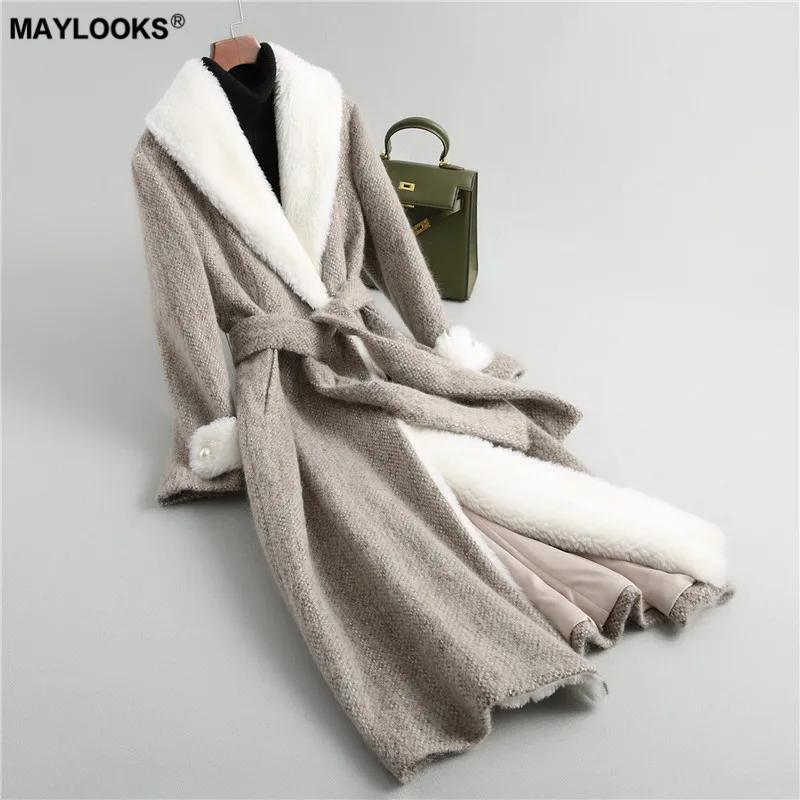 MAYLOOKS autumn and winter new wool fur coat, female long Tweed Wool collar fur coat 18045
MAYLOOKS autumn and winter new wool fur coat, female long Tweed Wool collar fur coat 18045