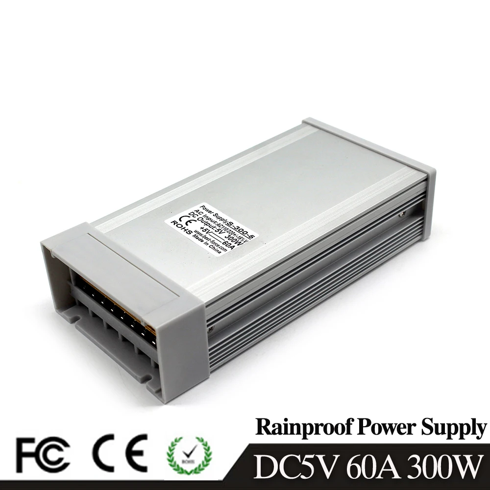 Single Output 300W 5V 60A Rainproof Switching power supply smps AC TO DC5V Outdoor Power Source For Led display screen USB Lamp
Single Output 300W 5V 60A Rainproof Switching power supply smps AC TO DC5V Outdoor Power Source For Led display screen USB Lamp