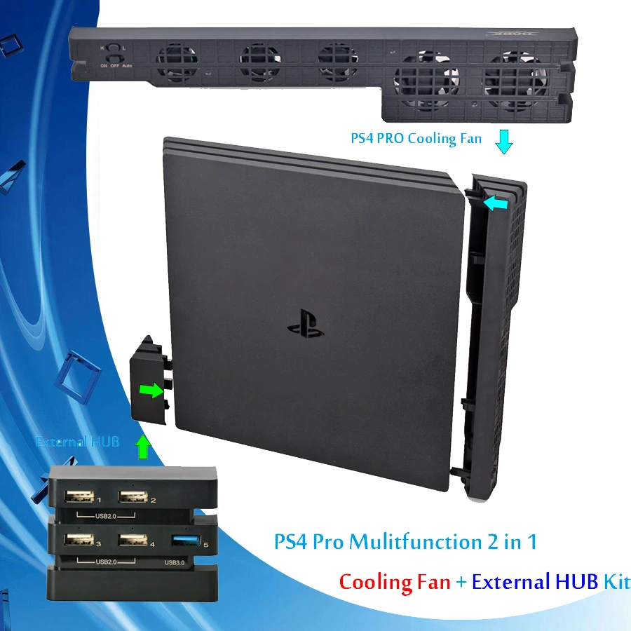 PS4 PRO Mulitfunction 2 in 1 Kit Cooler Fast Cool Cooling Fan and 5 External USB HUB Play Station 4 Pro PS 4 PS4 Accessories
PS4 PRO Mulitfunction 2 in 1 Kit Cooler Fast Cool Cooling Fan and 5 External USB HUB Play Station 4 Pro PS 4 PS4 Accessories