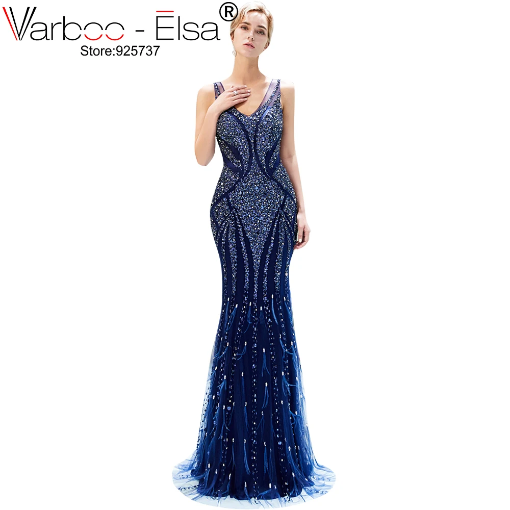 VARBOO_ELSA Luxury blue Mermaid Evening Dresses v neck sleeveless Beading Crystal Sparkly Evening Gown Robe De Soiree 2018
VARBOO_ELSA Luxury blue Mermaid Evening Dresses v neck sleeveless Beading Crystal Sparkly Evening Gown Robe De Soiree 2018
