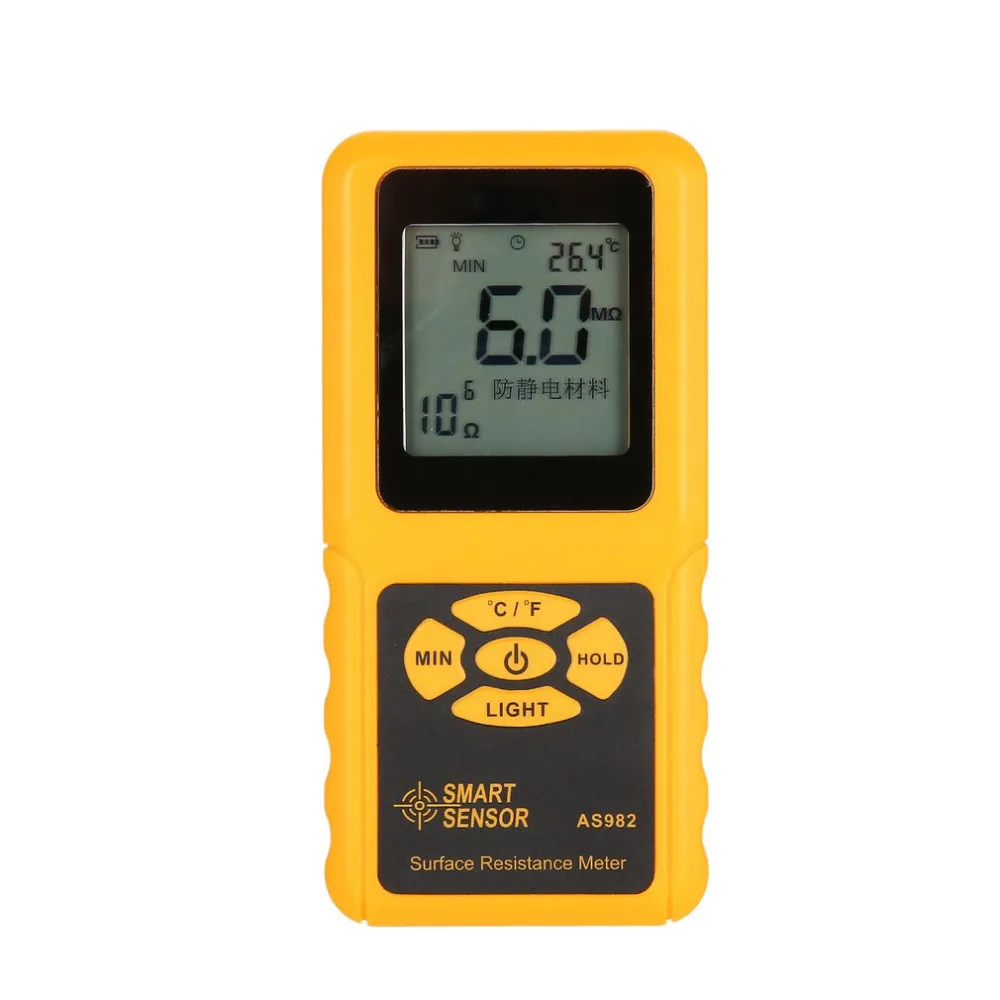 SMART SENSOR AS982 Portable surface resistance meter tester Handheld Earth Resistance Meter Data Holding function LCD display
SMART SENSOR AS982 Portable surface resistance meter tester Handheld Earth Resistance Meter Data Holding function LCD display