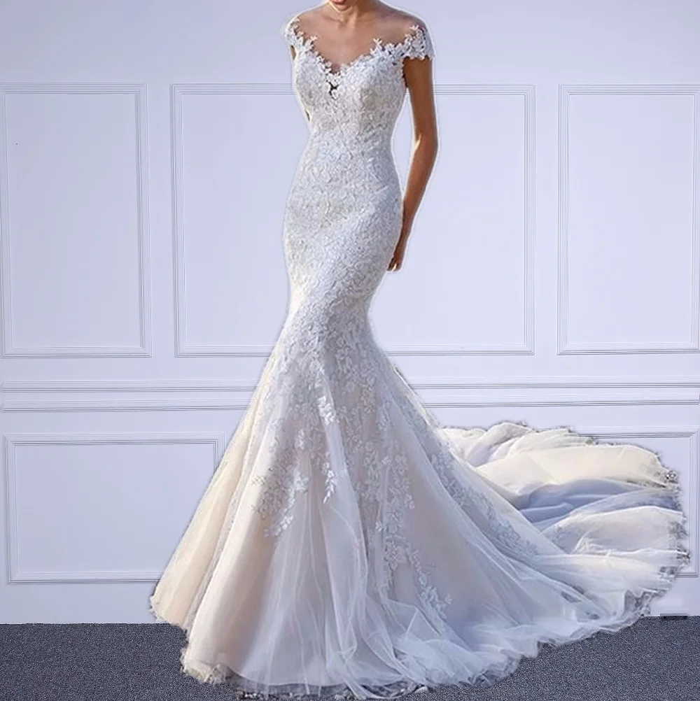 Elegant O Neck Sheer Mermaid Wedding Dresses With Appliques Lace Zipper Back Long Train Vestido De Novia 2018 Sirena Renda
Elegant O Neck Sheer Mermaid Wedding Dresses With Appliques Lace Zipper Back Long Train Vestido De Novia 2018 Sirena Renda
