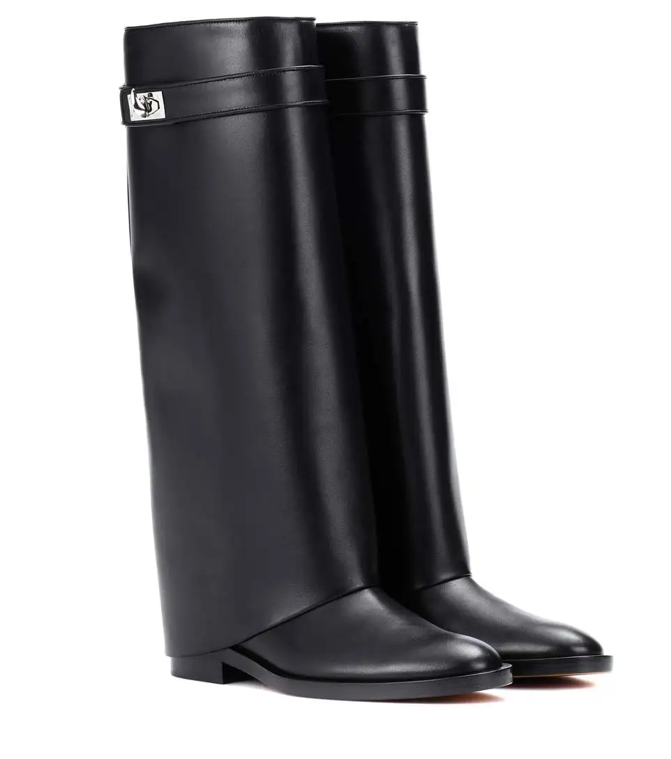 SharkLock Runway Style Winter Shoes Knee High Ladies Motorcycle Boots High Heels Winter Leather Fold Over Wedge Boots For Women
SharkLock Runway Style Winter Shoes Knee High Ladies Motorcycle Boots High Heels Winter Leather Fold Over Wedge Boots For Women