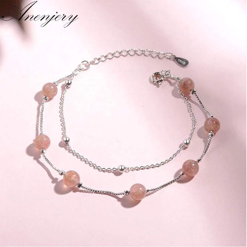 Anenjery New Simple Fashion Natural Strawberry Crystal Double Layer Chain Bracelet For Women 925 Sterling Silver Jewelry S-B173
Anenjery New Simple Fashion Natural Strawberry Crystal Double Layer Chain Bracelet For Women 925 Sterling Silver Jewelry S-B173