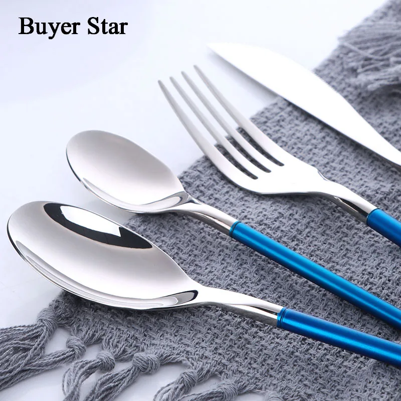 

Buyer Star 24-Piece Flatware Set 18/10 Stainless Steel Silverware Service for 6 Mirror Polished 6 Colors Column Stick Handle