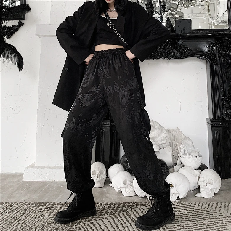 Street Punk Harajuku Gothic Dragon Embroidery Satin Silk Ribbon Belt Pocket High Waist Cargo Jogger Pant Loose Harem Drawstring
Street Punk Harajuku Gothic Dragon Embroidery Satin Silk Ribbon Belt Pocket High Waist Cargo Jogger Pant Loose Harem Drawstring