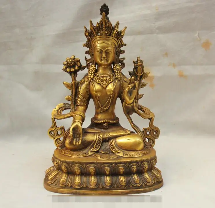 

S05790 8"Tibet Tibetan Buddhism Bronze Gilt Seat 7 eye White Tara Buddha Goddess Statue