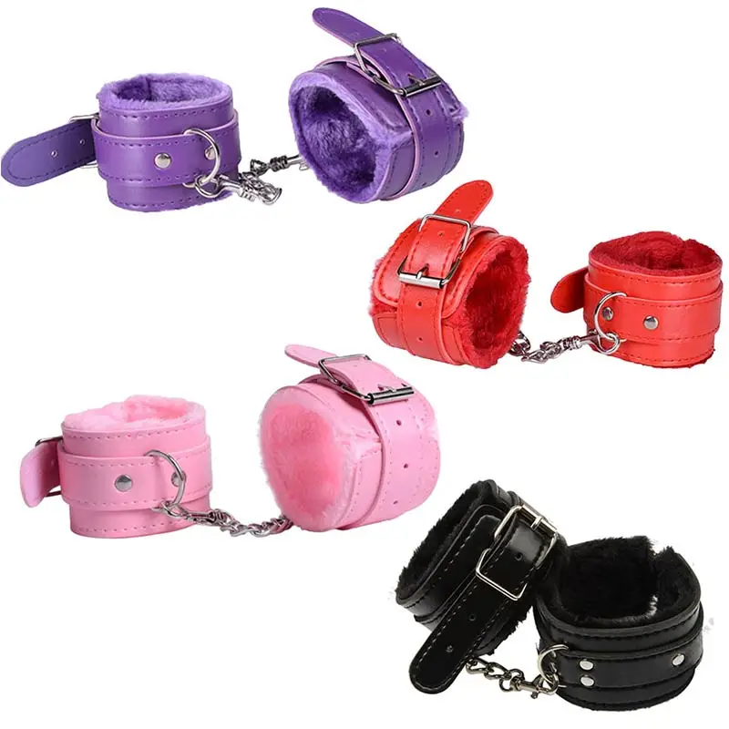 3Color New Sexy Toy Bondage Restraint Handcuffs Adjustable PU Leather Plush Handcuff Hot Erotic For Sex Adult Couple