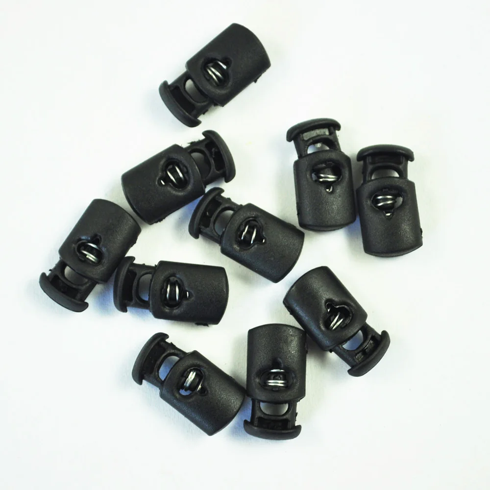 

10pcs Plastic Black Cord Lock Spring Clasp Stop Single Hole Drawstring Stopper Toggles For Paracord Garment Shoelace Rope Parts