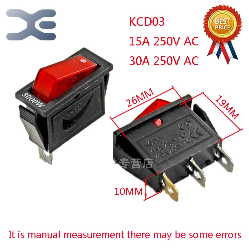 1Pcs 3000W KCD3 15A 30A 250 AC Power Switch Multifunction Rice Cooker Parts 3Pin Connector | Бытовая техника