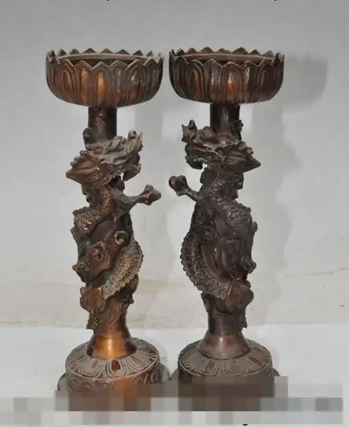 S00068 9"old chinese fengshui bronze animal dragon beast lucky statue Candlesticks pair (A0321)
S00068 9"old chinese fengshui bronze animal dragon beast lucky statue Candlesticks pair (A0321)