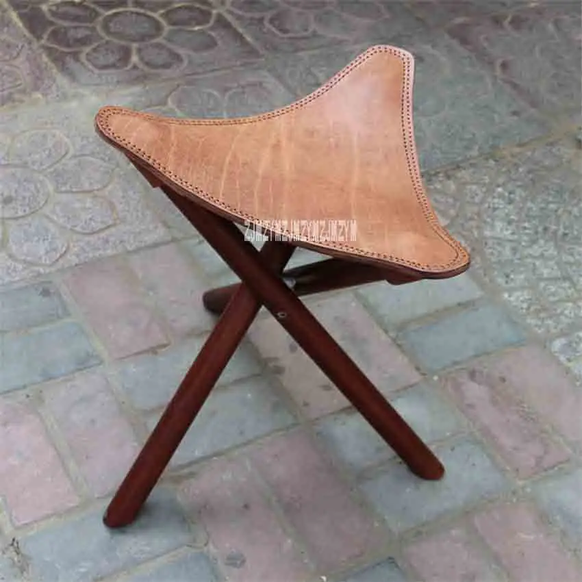 Фото New Portable Three-legged Solid Elm Wood Folding Stool Leather Seat Living Room Furniture Wooden Tripod For Outdoor/Indoor  | Табуреты и пуфики (32894185364)