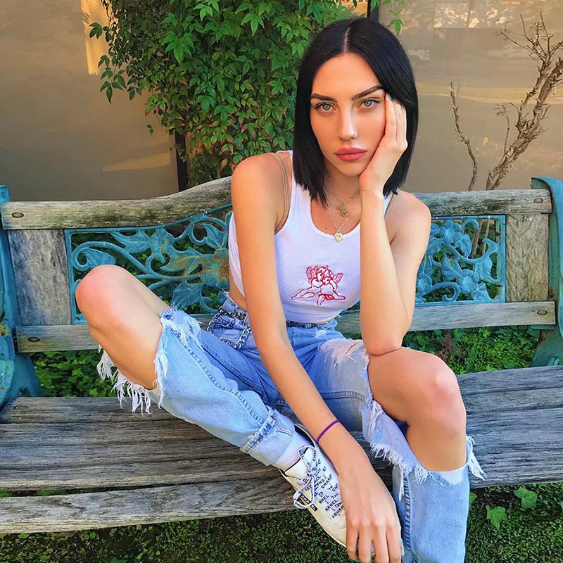 2019 Women Harajuku Streetwear Tank Tops Embroidery Cartoon Baby Crop Tops Vogue Fishion Bodycon Sheath Casual Sexy Ladies Vest
2019 Women Harajuku Streetwear Tank Tops Embroidery Cartoon Baby Crop Tops Vogue Fishion Bodycon Sheath Casual Sexy Ladies Vest