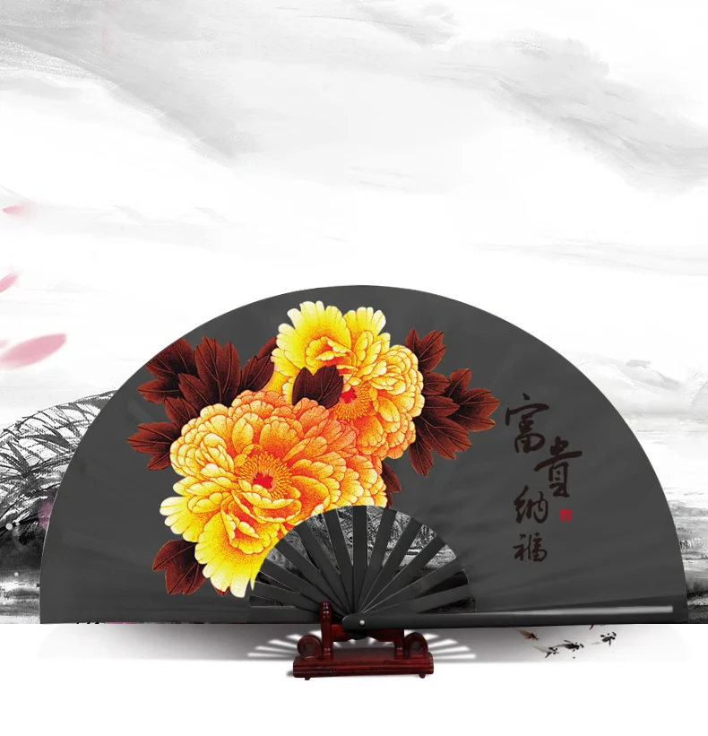 high quality Manual Tai Chi Kung Fu Fan Bamboo ring fan red martial arts performance fan