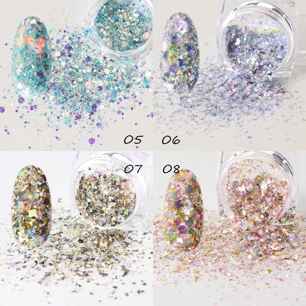 12 Box Colorful Metallic Hexagon glitter powder Flakes Sparkly Mermaid nail art Sequins 3D Manicure Powder for nailsLADJ01-12-1 (4)