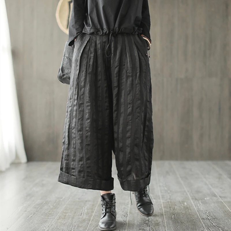 Johnature New Style Casual Linen Striped Wide Leg Female Pants 2019 Summer Loose Elastic Waist Retro Casual Women Pants
Johnature New Style Casual Linen Striped Wide Leg Female Pants 2019 Summer Loose Elastic Waist Retro Casual Women Pants