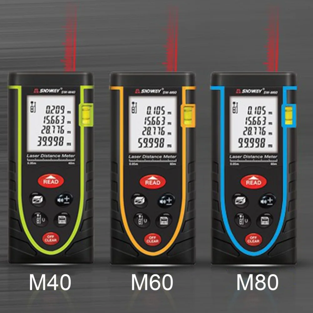 SNDWAY Laser Distance Meter M40/M60/M80 Professional Portable Size LCD Display Laser Distance Meter Range Finder Measure
SNDWAY Laser Distance Meter M40/M60/M80 Professional Portable Size LCD Display Laser Distance Meter Range Finder Measure