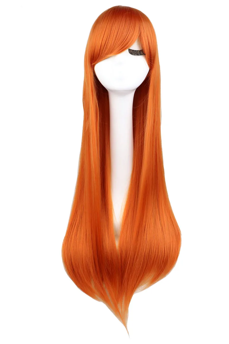 Image QQXCAIW Long Straight Anime Cosplay Orange 80 Cm Synthetic Hair Wigs
