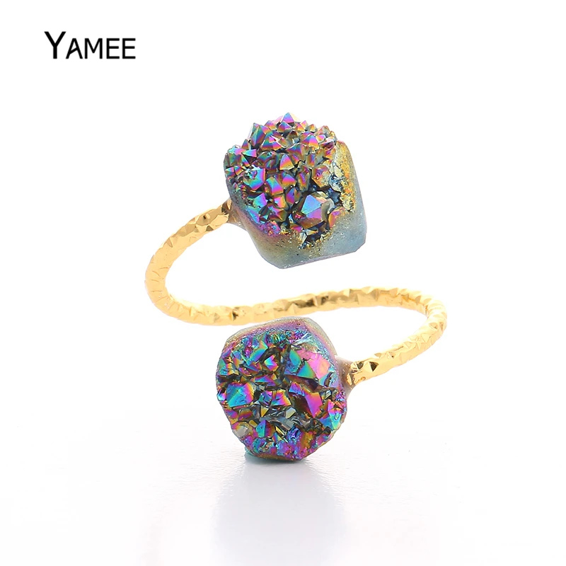 Handcraft Druzy Rings Adjustable Gold Plating Double Natural Opal Stone Rings Irregular Mineral Crystal Wedding Rings For Women
Handcraft Druzy Rings Adjustable Gold Plating Double Natural Opal Stone Rings Irregular Mineral Crystal Wedding Rings For Women