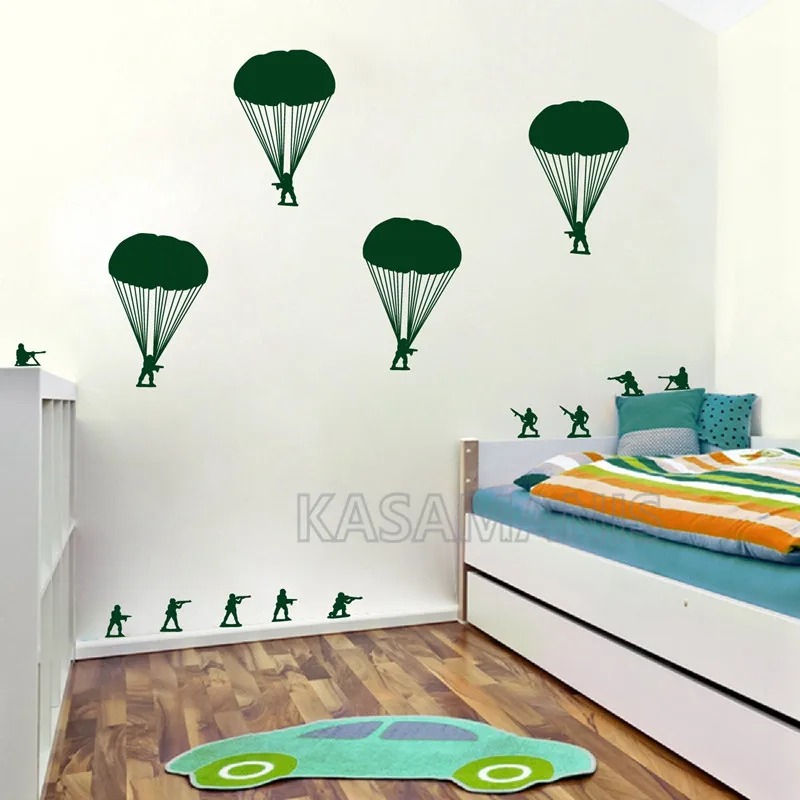 Small Army Men Bucket of Soldiers Paratroopers Sticker Kids Rooms Decor_