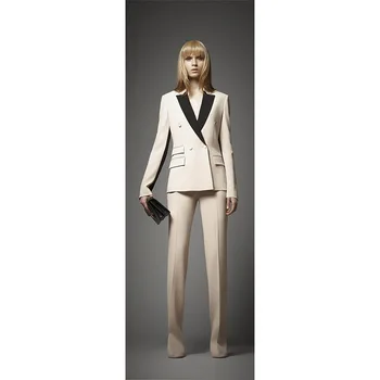 Jacket+Pants Women Business Suit Ivory Jacket Black Lapel Female Office Uniform Ladies Formal Trouser Suit Blazer Double Breased
Jacket+Pants Women Business Suit Ivory Jacket Black Lapel Female Office Uniform Ladies Formal Trouser Suit Blazer Double Breased