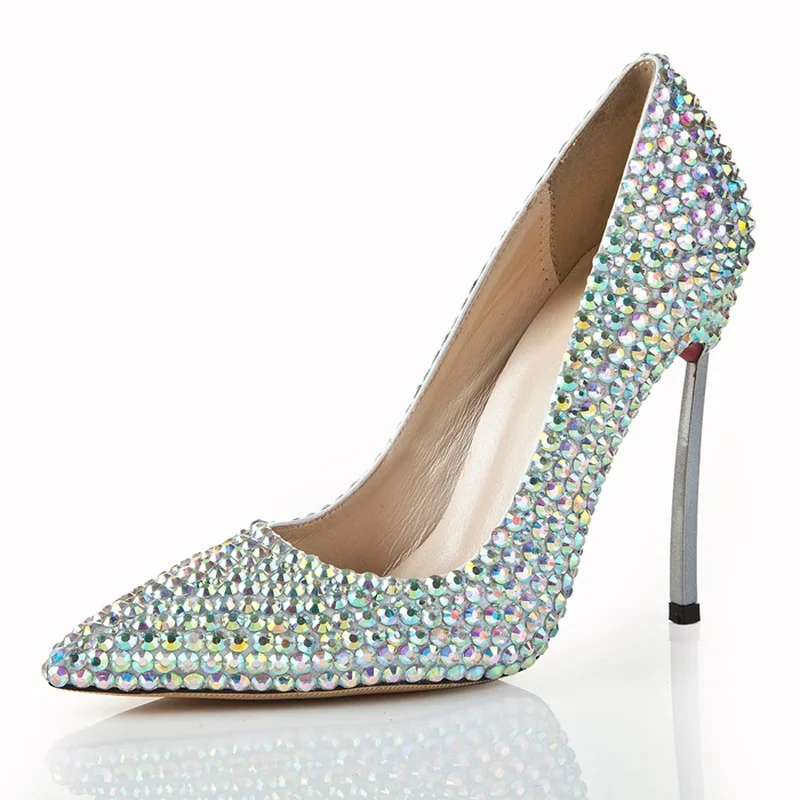 Women High Street Fashion Pointed Toe Crystal Wedding Shoes Ladies Pumps Female Bridesmaid High Heel Shoes Female Banquet Shoes