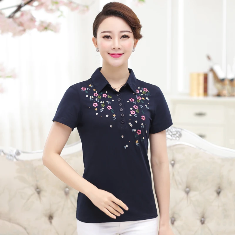 Embroidery Pullover Women Short Sleeve T Shirt Middle Age Mother Summer Cotton Top Clothes Plus Size Casual Slim Women Tee Shirt
Embroidery Pullover Women Short Sleeve T Shirt Middle Age Mother Summer Cotton Top Clothes Plus Size Casual Slim Women Tee Shirt