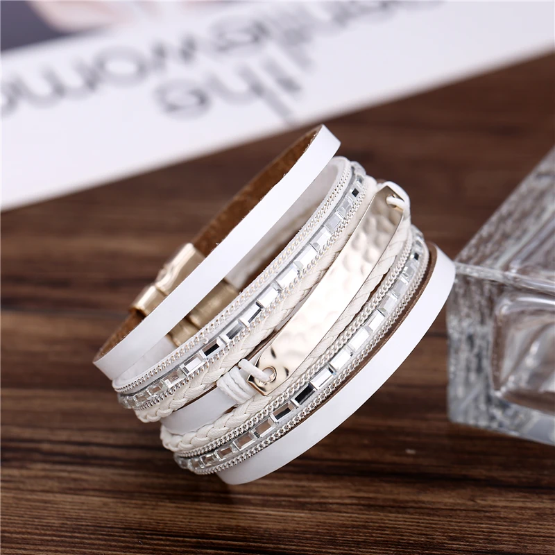 Fashion White Color Multilayer Wrap Bracelet For Women 2019 New Rhinestones Leather Wide Ladies Bracelets Bangles Femme Pulseira
Fashion White Color Multilayer Wrap Bracelet For Women 2019 New Rhinestones Leather Wide Ladies Bracelets Bangles Femme Pulseira