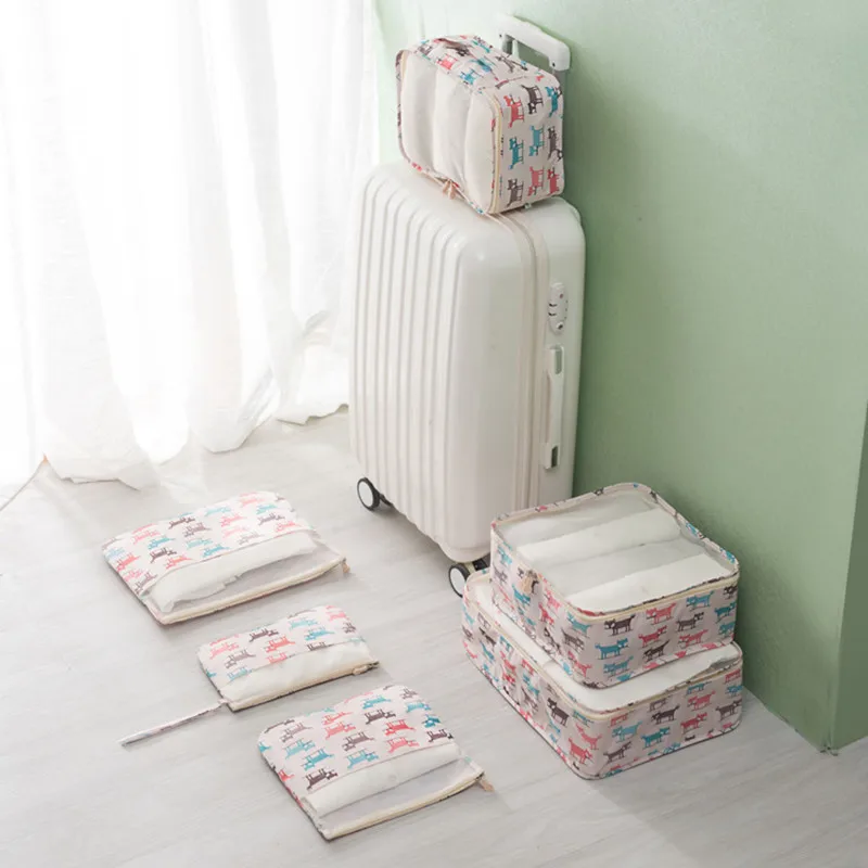 Фото LHLYSGS brand printing Waterproofing 6pcs/set Travel clothes shoes Packing bag finishing cube traveling luggage Organizer | Багаж и сумки