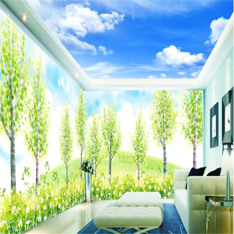 

beibehang 3d custom photo wallpaper wall murals stickers hand painted birch forest green fresh whole house theme background