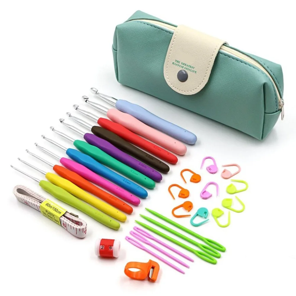 

11pcs/set Soft Handle Aluminum Crochet Hooks Kit Yarn Knitting Needles Sewing Tools Ergonomic Grip Set Crochet with Storage Bag