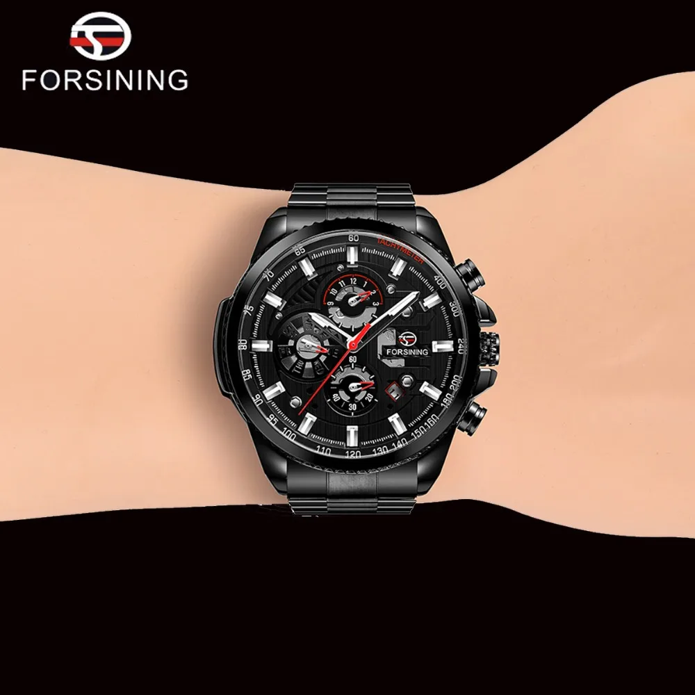 FORSINING Top Brand Luxury Mens Watches Calendar Display Black Stainless Steel Automatic Wristwatch Military Sports Male Clock (5)