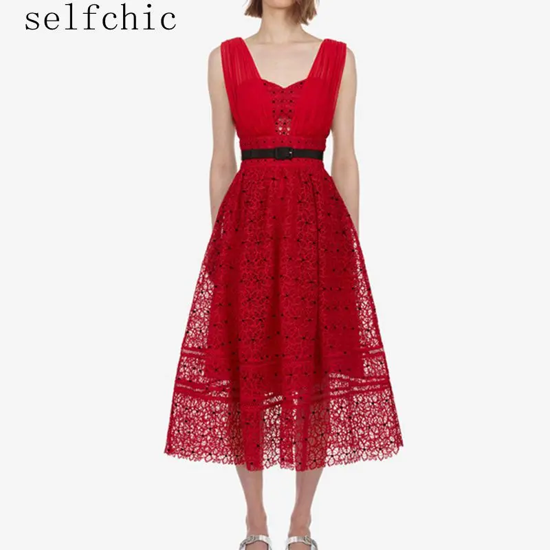 Women Red Lace Dress Runway High Waist Midi Dresses 2019
Women Red Lace Dress Runway High Waist Midi Dresses 2019