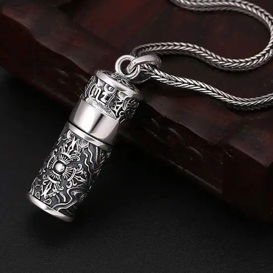 

NEW 100% 999 Silver Tibetan Gau Box Pendant Necklace Pure Silver Budhhist Vajra OM Mani Padme Hum Box Pendant Six Words Pendant