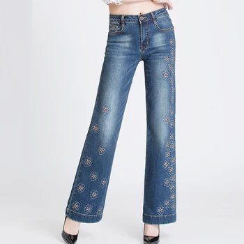Summer Fall Casual Stretch Wide Leg High Waisted Embroidery Jeans , Fall Female Woman Loose Embroidered Flares Denim Trousers 
Summer Fall Casual Stretch Wide Leg High Waisted Embroidery Jeans , Fall Female Woman Loose Embroidered Flares Denim Trousers