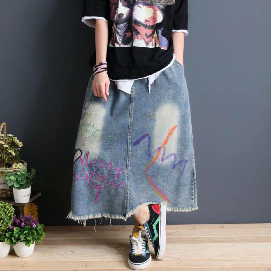 Women Denim Skirt Kawaii Sweet Cute Fashion Long Loose Elastic Waist Skirt Embroidery Letters AZ39562424
Women Denim Skirt Kawaii Sweet Cute Fashion Long Loose Elastic Waist Skirt Embroidery Letters AZ39562424