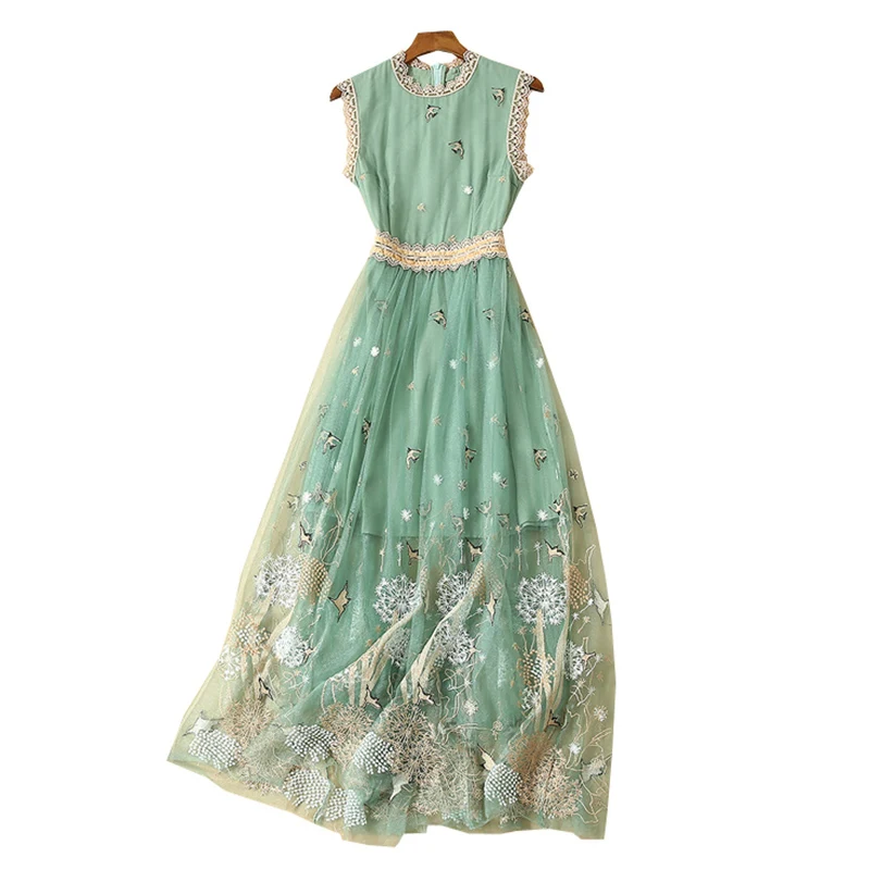 fancy style luxurious dresses lace trims green mesh embroidered boho dress o-neck sleeveless ankle length fashion beach dresses
fancy style luxurious dresses lace trims green mesh embroidered boho dress o-neck sleeveless ankle length fashion beach dresses