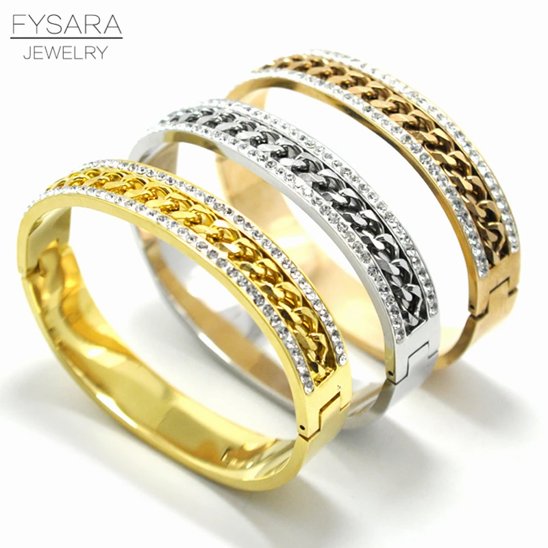 FYSARA Punk Wide Buckle Bangles Flat Link Chain CZ Full Crystals Bracelet Women Stainless Steel Bangles Unisex Men Pulseiras
FYSARA Punk Wide Buckle Bangles Flat Link Chain CZ Full Crystals Bracelet Women Stainless Steel Bangles Unisex Men Pulseiras