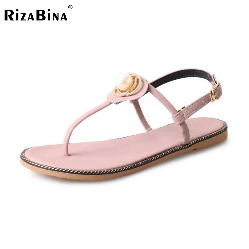 Women Flats Sandals Open Toe Flip Flops Shoes Women Metal Buckle Flower Bead Leisure Sandals Women's Daily Footwear Size 35-39