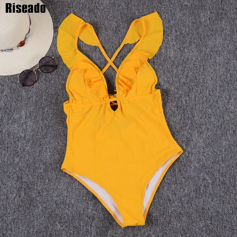 Riseado One Piece Swimsuit 2019 Sexy Plunging Swimwear Women Solid Cross Bandage Swimsuits Ruffle Bathing Suits Beachwear
Riseado One Piece Swimsuit 2019 Sexy Plunging Swimwear Women Solid Cross Bandage Swimsuits Ruffle Bathing Suits Beachwear