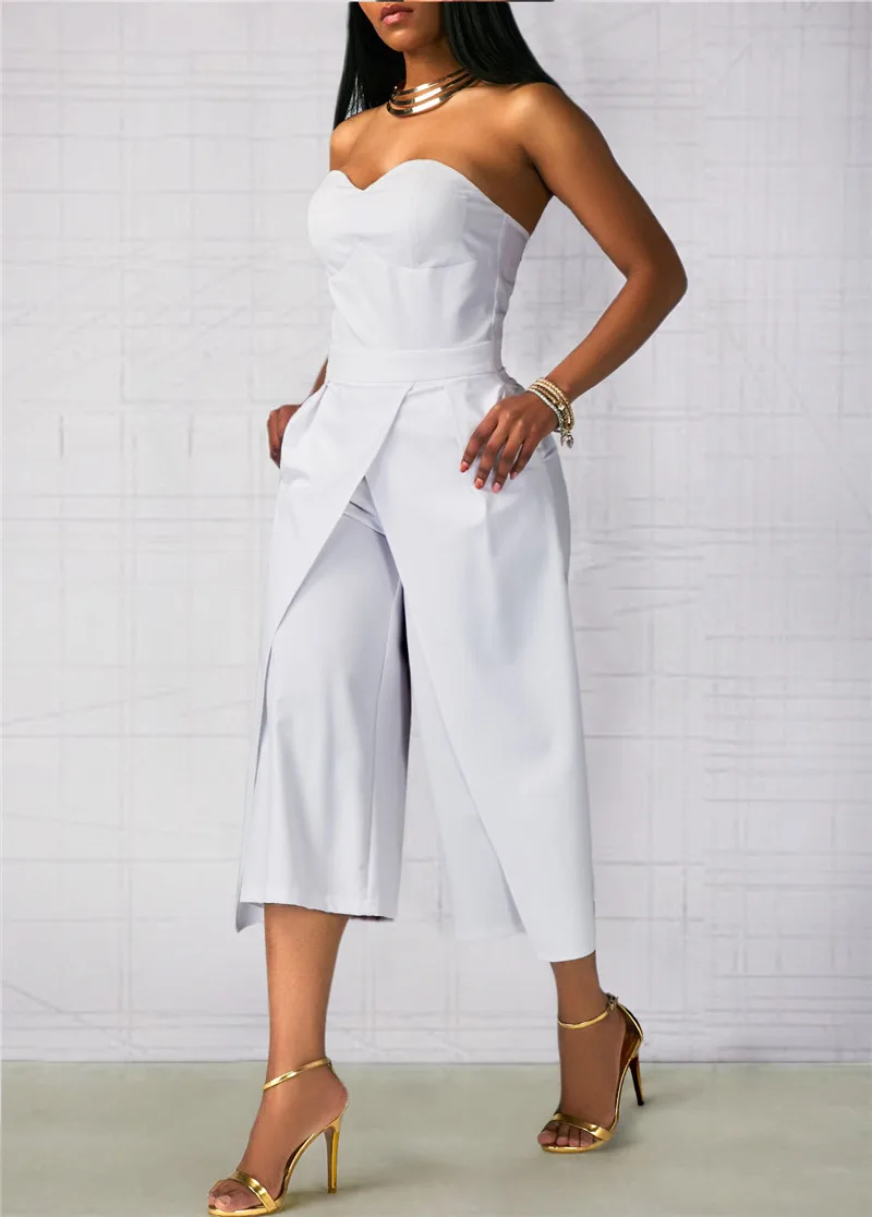 2021 Wide Leg Jumpsuit Rompers Women Off The Shoulder Split Front