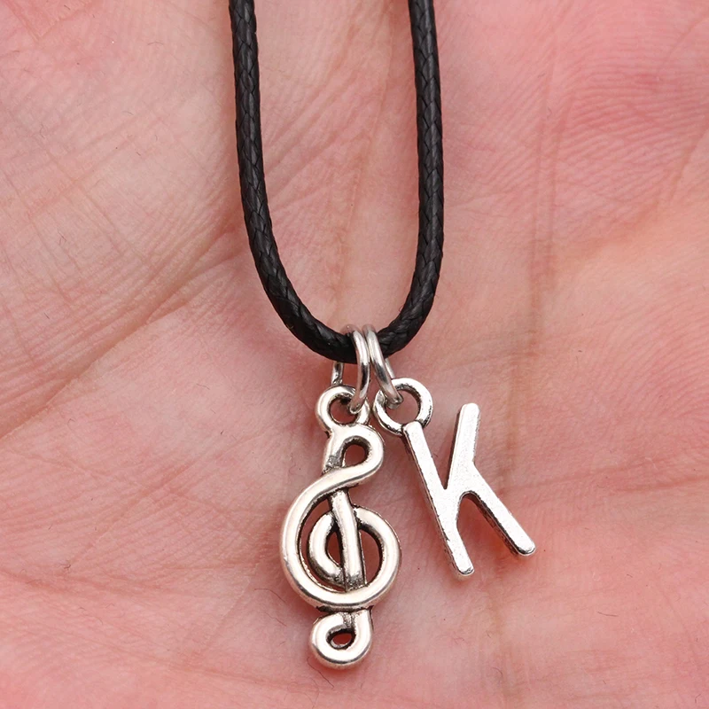 New A-Z Letter Music Note DIY Tibetan Silver Pendant Black Leather Necklace Fashion Handmade Jewelry for Men Women
New A-Z Letter Music Note DIY Tibetan Silver Pendant Black Leather Necklace Fashion Handmade Jewelry for Men Women