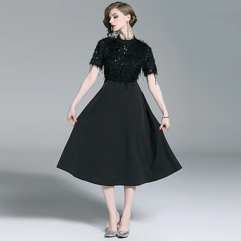 New Women Short Sleeve Stand Neck Little Sequined Tassel Dress Dresses Black Heavy Kg Qi Yards 3560
New Women Short Sleeve Stand Neck Little Sequined Tassel Dress Dresses Black Heavy Kg Qi Yards 3560