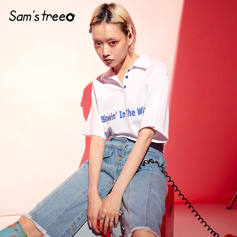 Samstree White Casual Letter Print Women T-shirts 2019 Summer Vintage Turn-down Collar Female Tops Fashion Office Lady Tee
Samstree White Casual Letter Print Women T-shirts 2019 Summer Vintage Turn-down Collar Female Tops Fashion Office Lady Tee