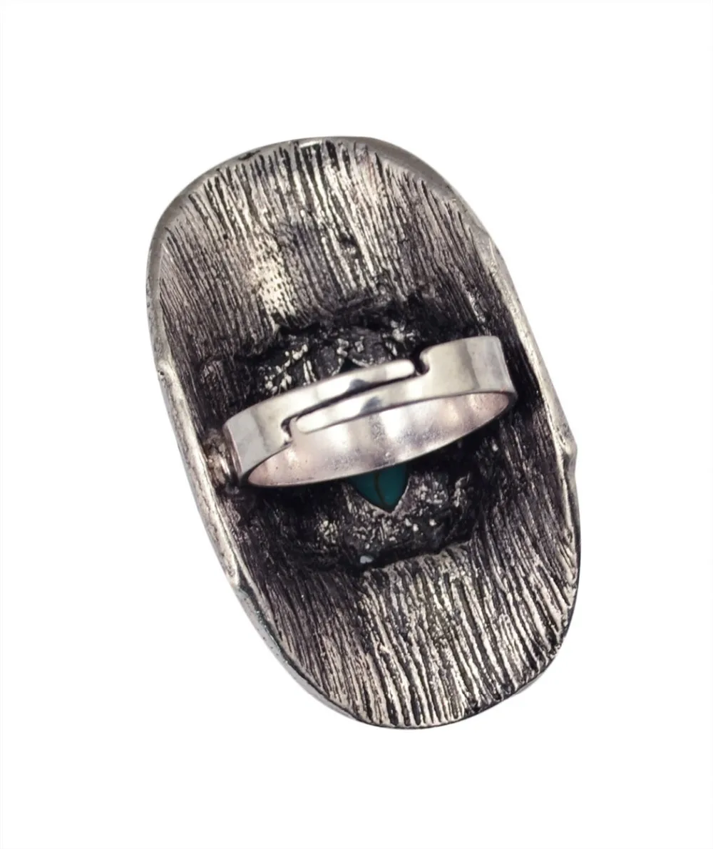 Boho Ethnic Tibet Turquoise Rings For Women Men Retro Silver Color Adjustable Carved Gypsy Tribal Pakistan Afghan Indian Jewelry - view