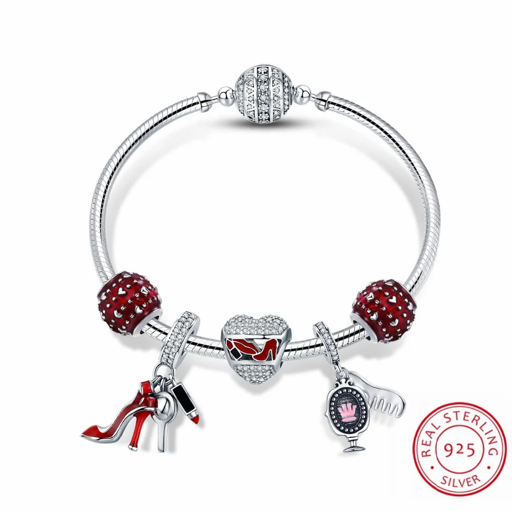 Women's Fashion High heels Comb Mirror Heart Charms Bracelet 100% Authentic 925 Sterling Silver Beads For Women DIY Jewelry Gift
Women's Fashion High heels Comb Mirror Heart Charms Bracelet 100% Authentic 925 Sterling Silver Beads For Women DIY Jewelry Gift
