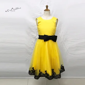 

First Communion Dresses For Girls Yellow Black Lace Pageant Dress for Girls Glitz Vestido de Daminha Kids Prom Evening Gowns