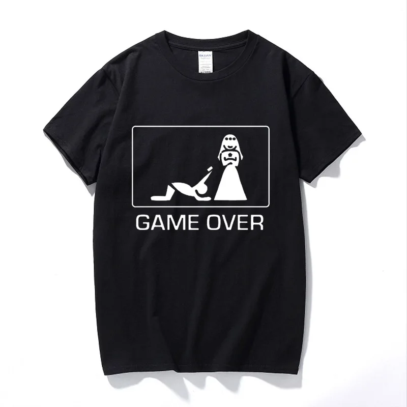 Брендовая одежда забавная Мужская футболка с надписью Game Over Свадьба геймер гик